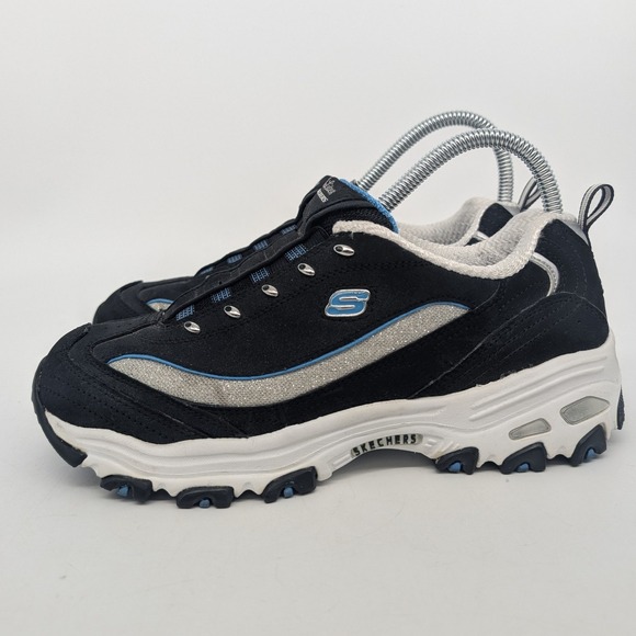 Skechers Sport Shoes Women Size 8 Black Blue Silver D'Lites Chunky Sneakers - Picture 5 of 14